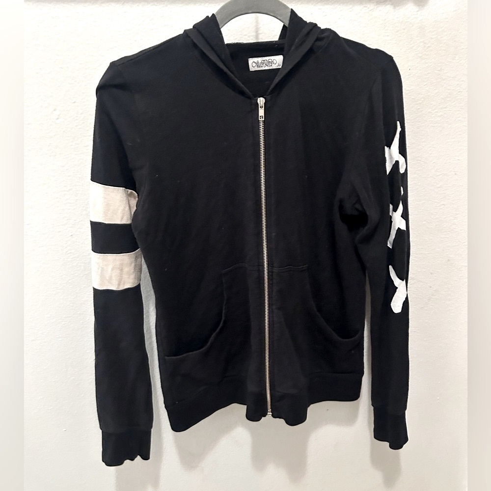 LAUREN MOSHI RARE Dripping X Black & White Zip Hoodie Stripes & X Detail Punk - Picture 3 of 10